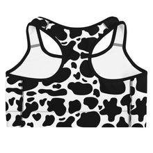 Load image into Gallery viewer, Sports Bra - Black Cow Print