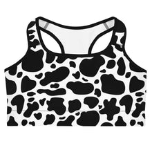 Load image into Gallery viewer, Sports Bra - Black Cow Print
