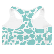 Load image into Gallery viewer, Sports Bra - Turquoise Cow Print