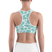 Load image into Gallery viewer, Sports Bra - Turquoise Cow Print