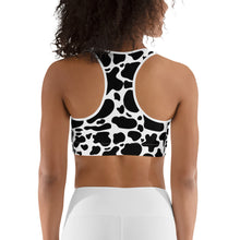 Load image into Gallery viewer, Sports Bra - Black Cow Print