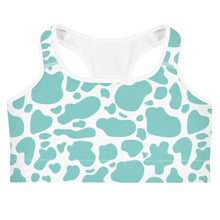 Load image into Gallery viewer, Sports Bra - Turquoise Cow Print