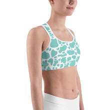Load image into Gallery viewer, Sports Bra - Turquoise Cow Print