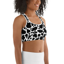 Load image into Gallery viewer, Sports Bra - Black Cow Print