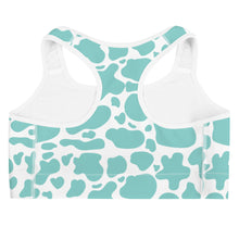 Load image into Gallery viewer, Sports Bra - Turquoise Cow Print
