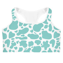 Load image into Gallery viewer, Sports Bra - Turquoise Cow Print
